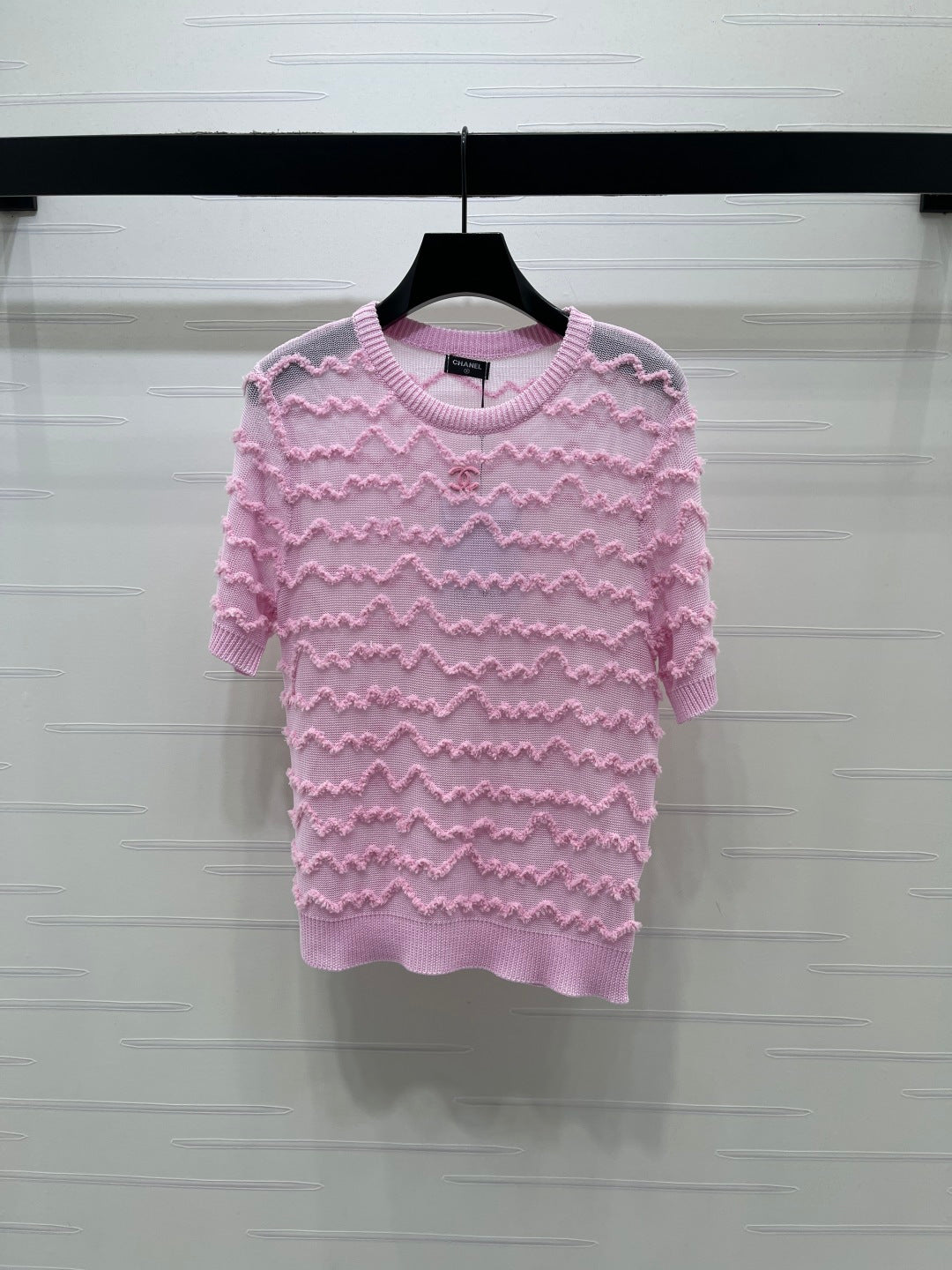 Chanel 2026 Short-sleeved Top Black White Pink Tencel 356435