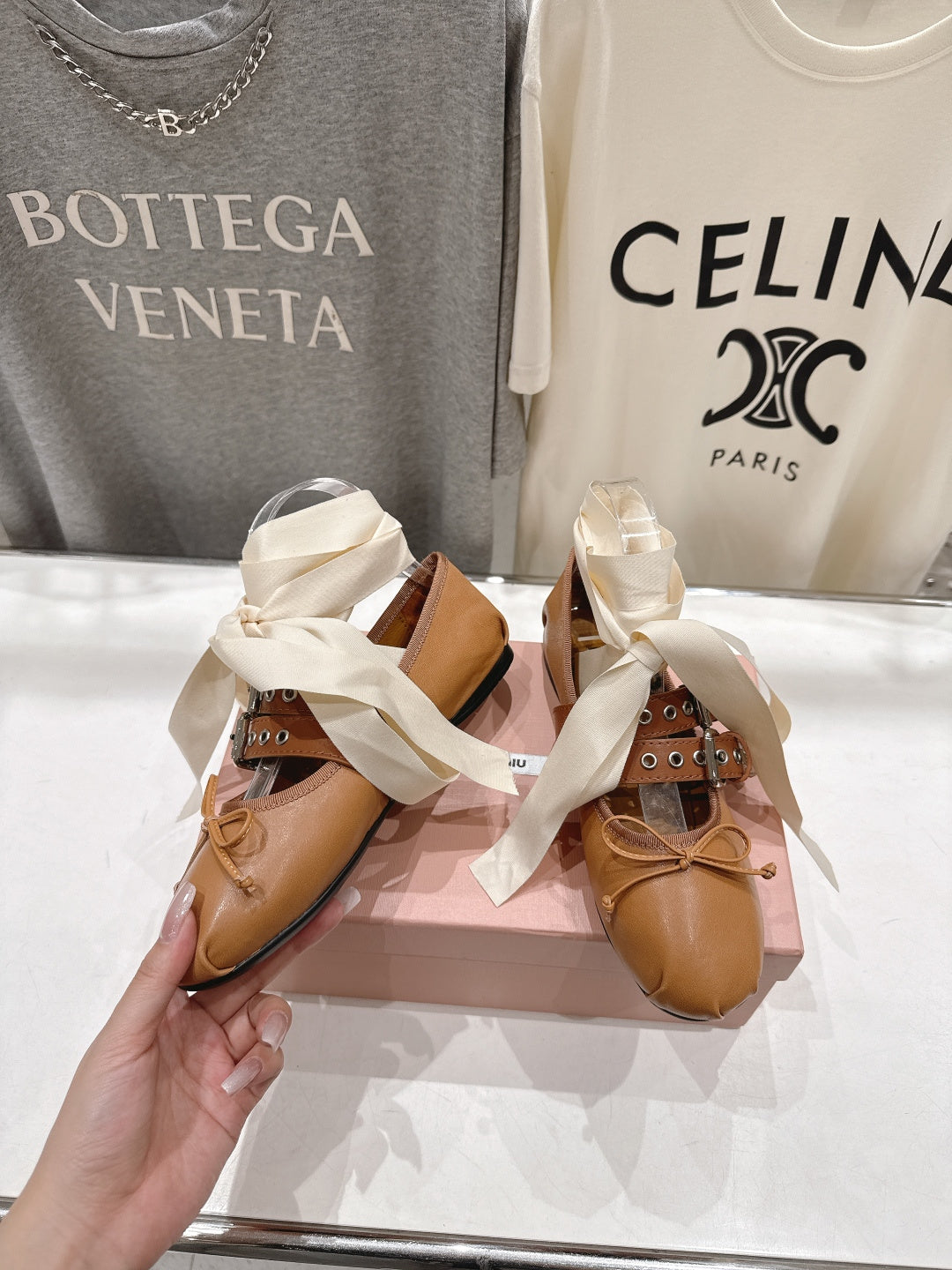 Miumiu 26ss Fairy Style Ballet Flats Satin Cowhide