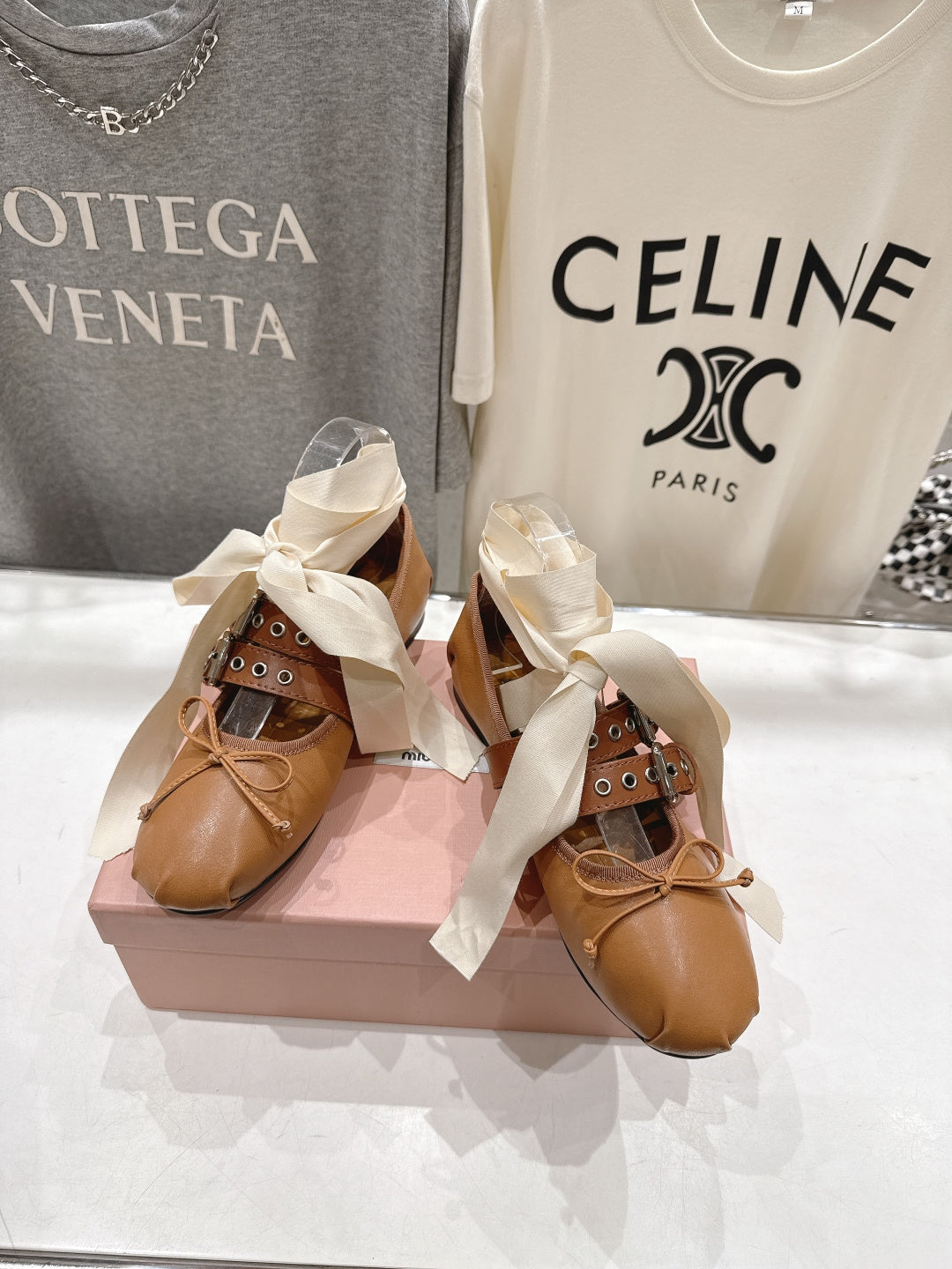 Miumiu 26ss Fairy Style Ballet Flats Satin Cowhide