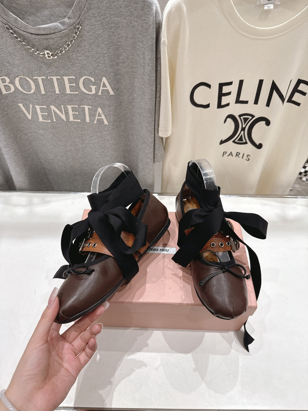 Miumiu 26ss Fairy Style Ballet Flats Satin Cowhide
