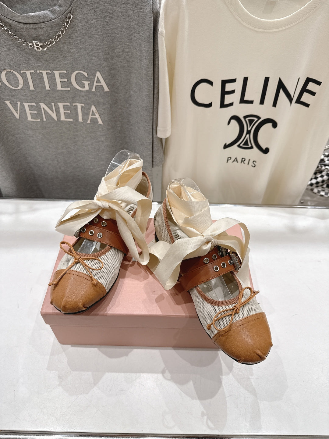 Miumiu 26ss Fairy Style Ballet Flats Satin Canvas Sheepskin