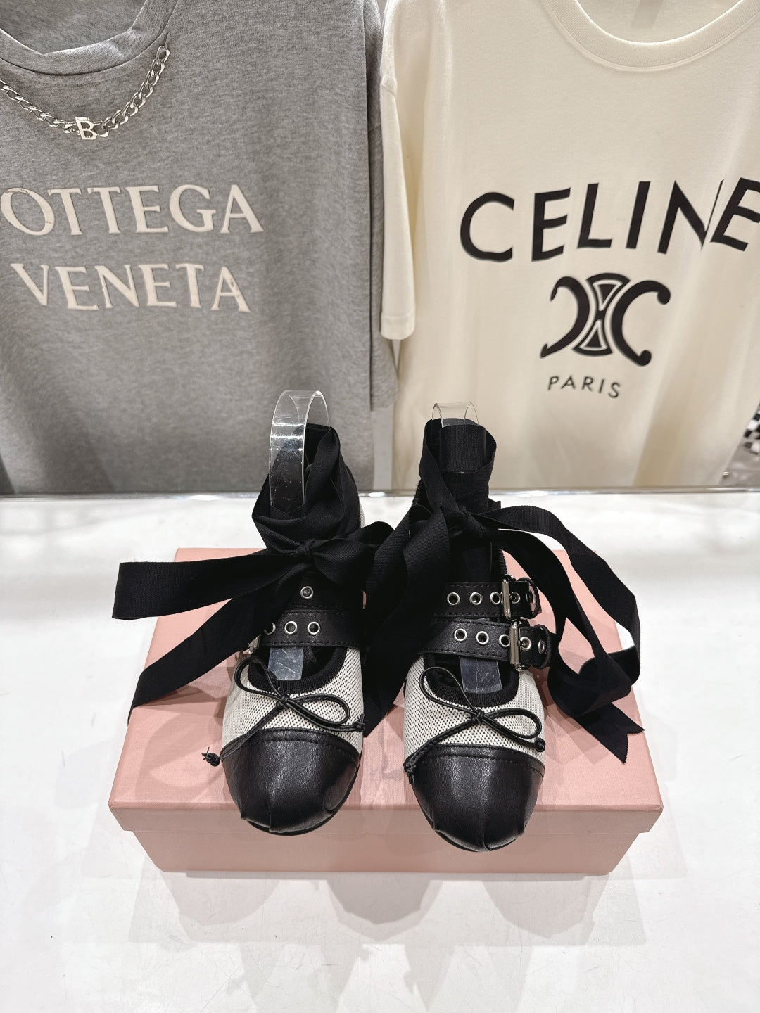 Miumiu 26ss Fairy Style Ballet Flats Satin Canvas Sheepskin