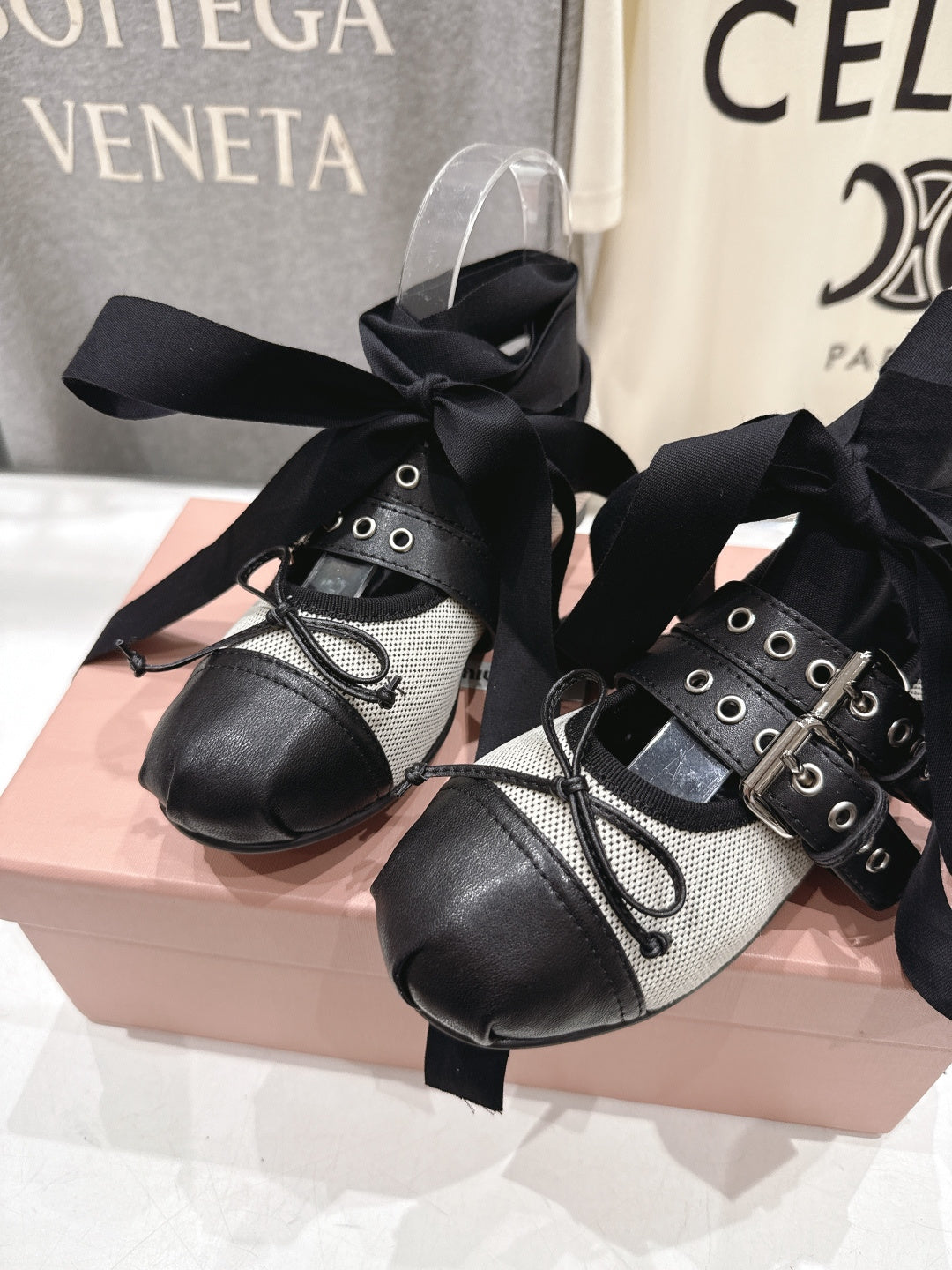 Miumiu 26ss Fairy Style Ballet Flats Satin Canvas Sheepskin