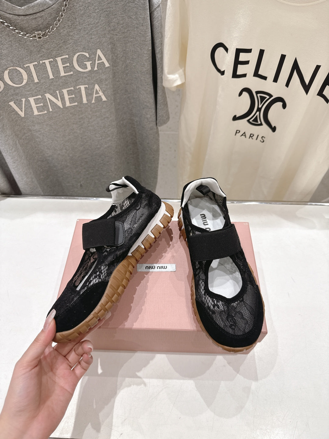 Miumiu 26ss Platform Ballet Flats Lace Fabric Suede 713083