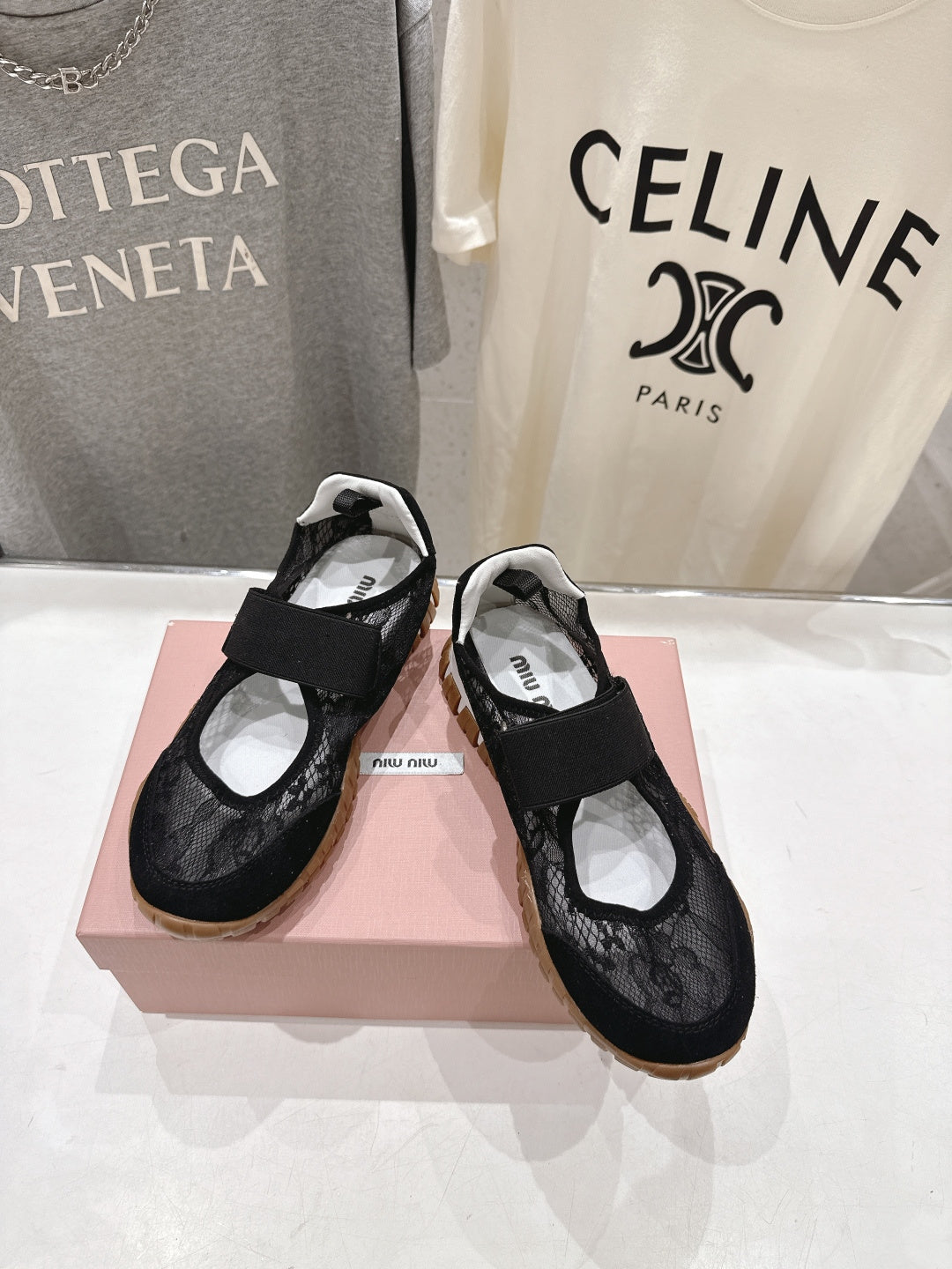 Miumiu 26ss Platform Ballet Flats Lace Fabric Suede 713083