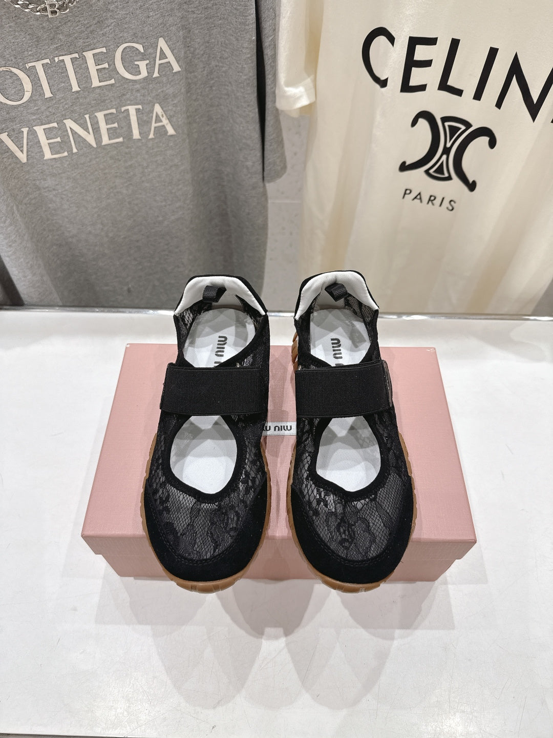 Miumiu 26ss Platform Ballet Flats Lace Fabric Suede 713083