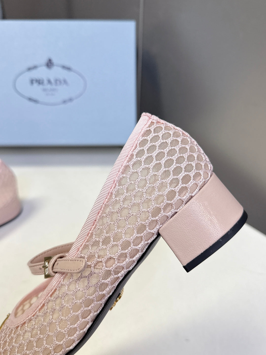 Prada 2026 Low Heel Ballet Flat 35mm Mesh Leather 717400