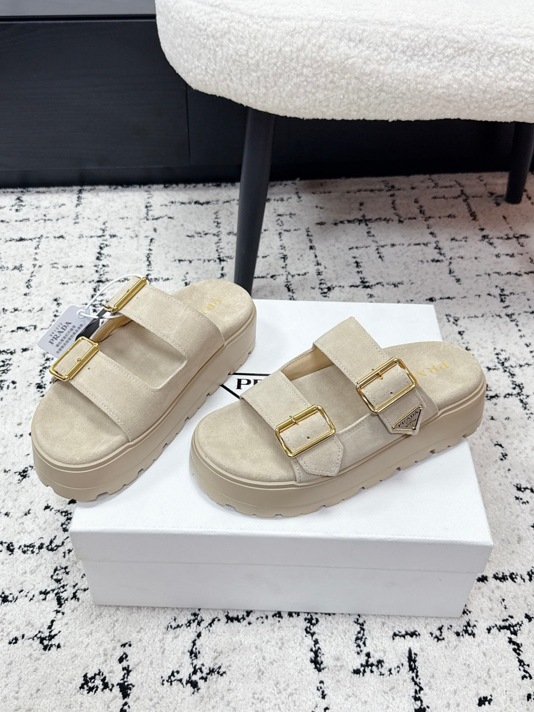 Prada 2026 Fussbett Flatform Slide Sandal 50mm Cow Suede 769815