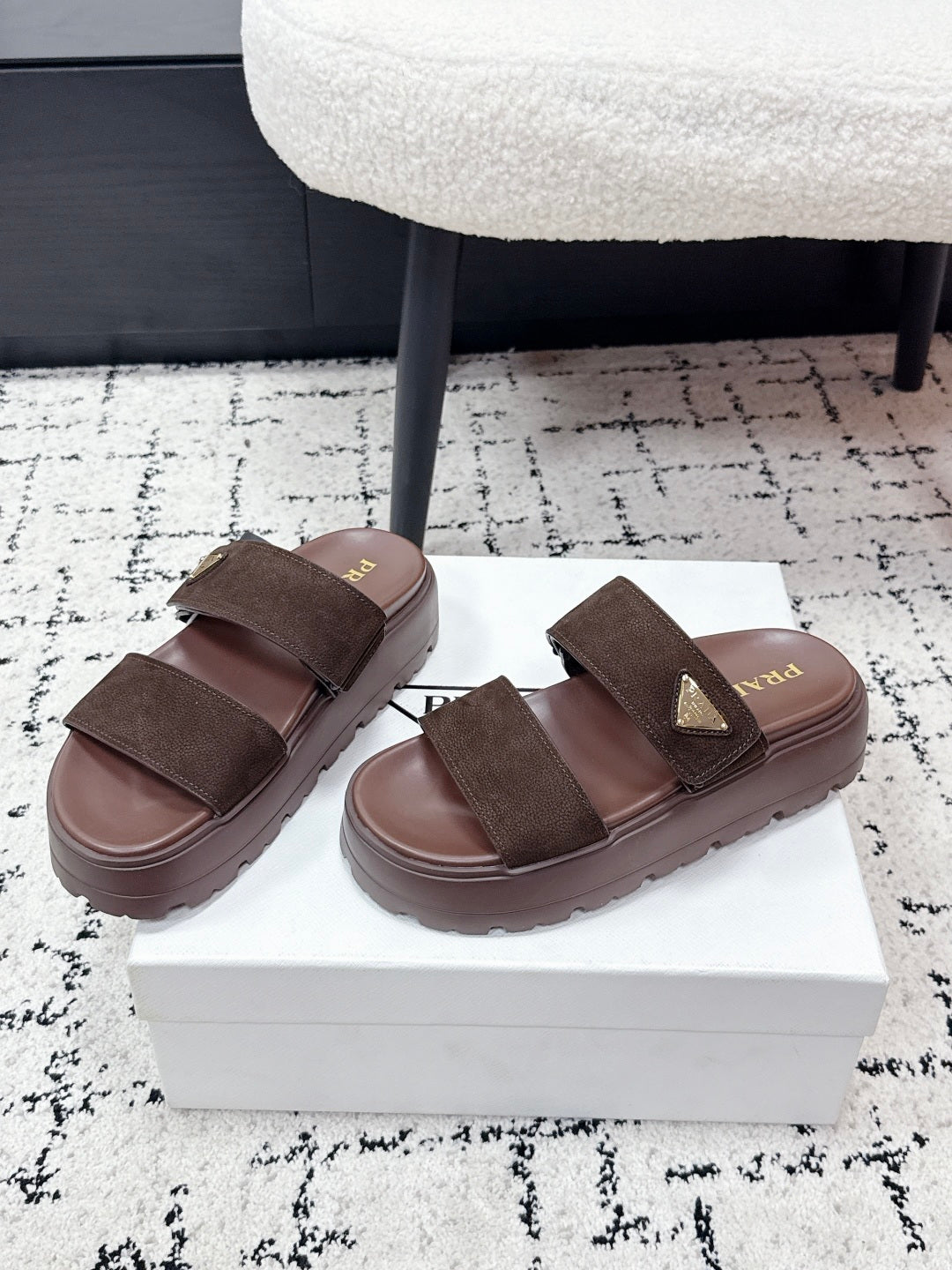 Prada 2026 Fussbett Flatform Slide Sandal 50mm Cowhide 769818