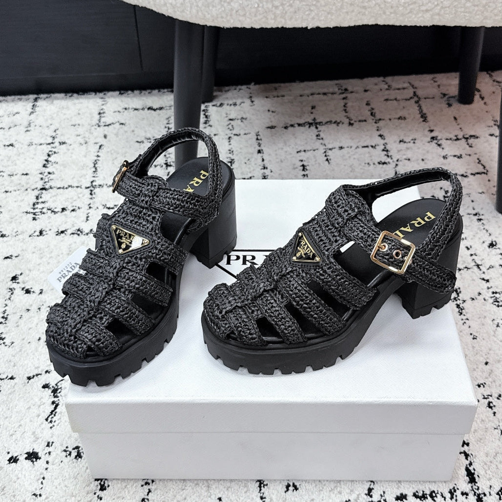 Prada 2026 Monolith Crochet Cage Sandals 90mm Sheepskin 769824