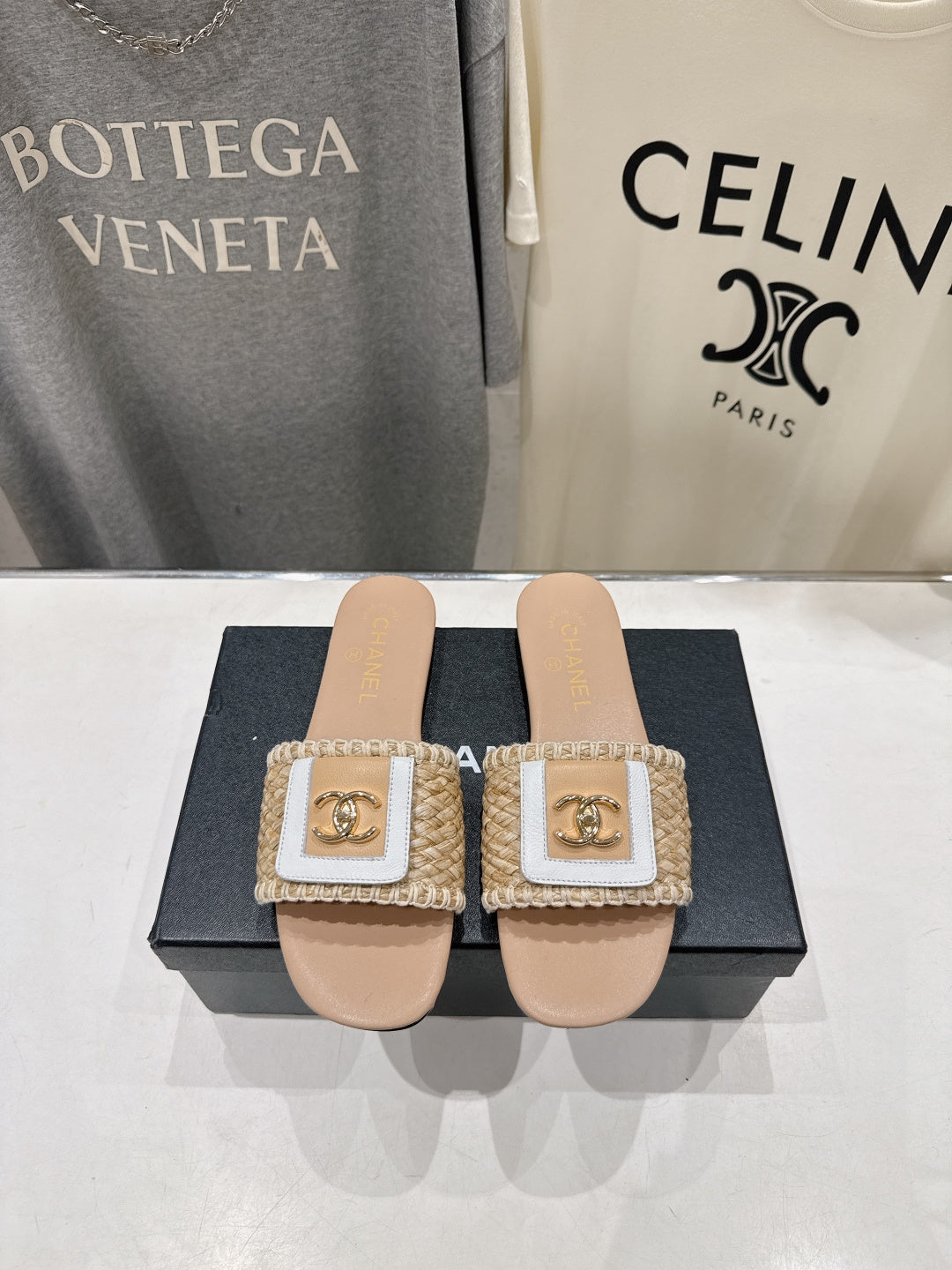 Chanel 2026 Slippers Woven Fabric Cowhide 794184