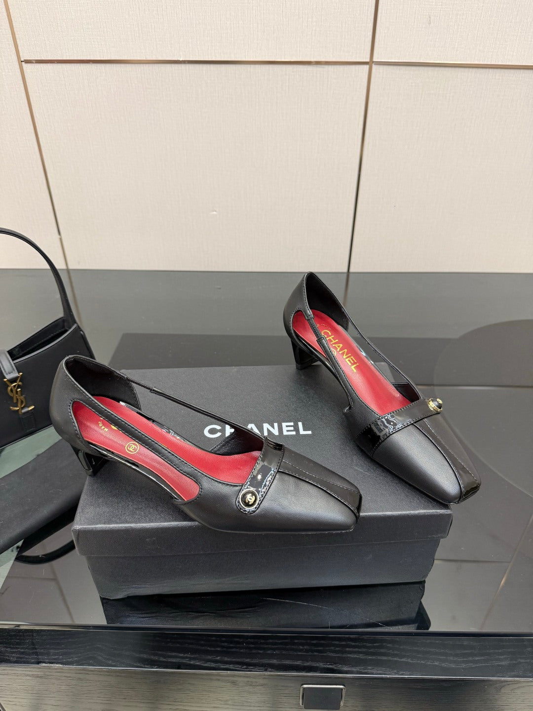 Chanel 2026 Square-Toe Chunky Heel Open-Back Sandals 50mm Leather 791612