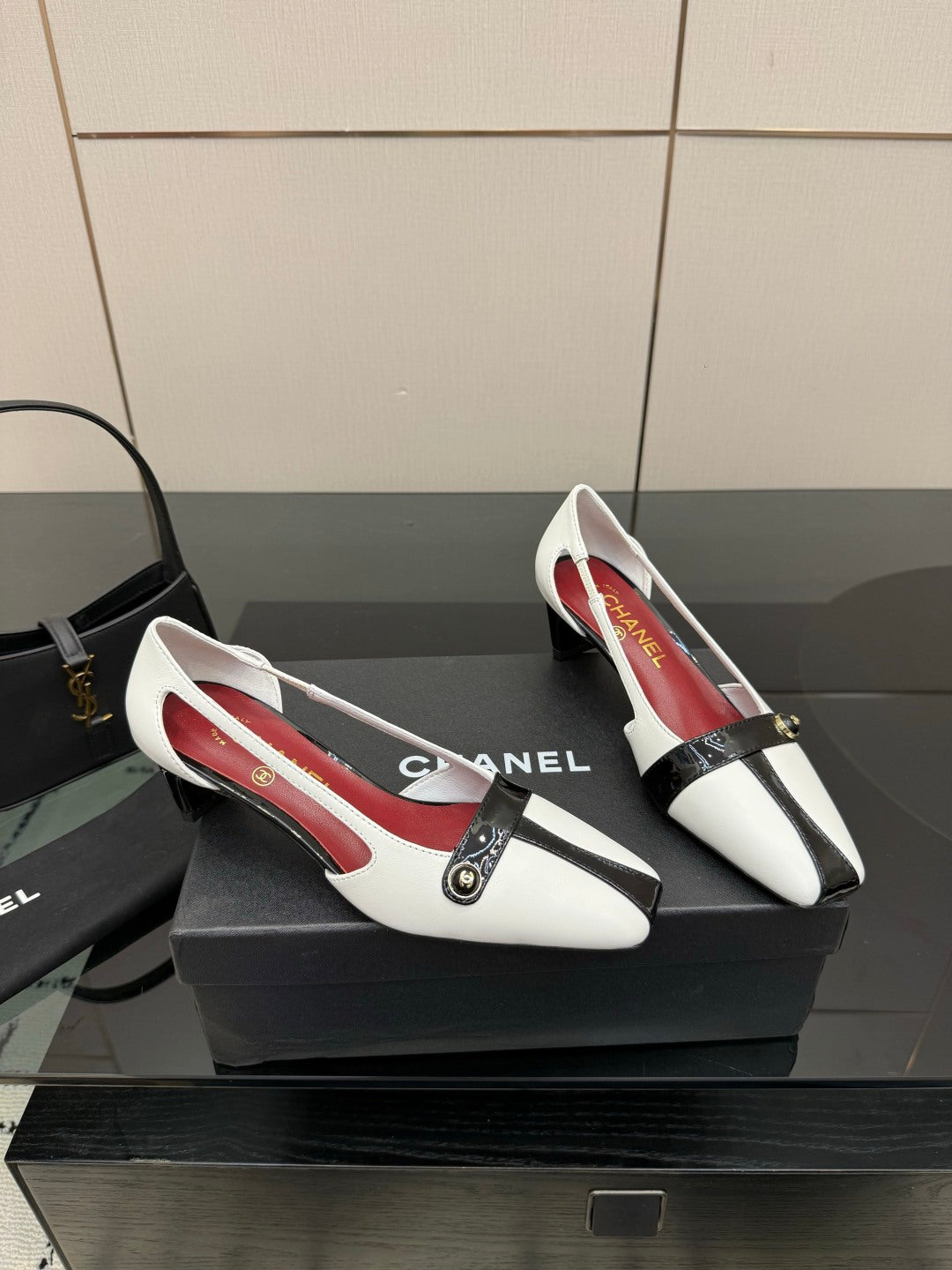 Chanel 2026 Square-Toe Chunky Heel Open-Back Sandals 50mm Leather 791612