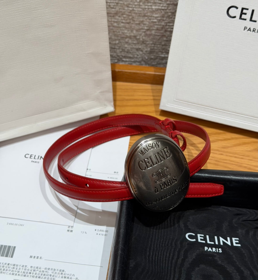 Celine 2026 Maison Belt 1.3cm Silver Buckle Taurillon Leather