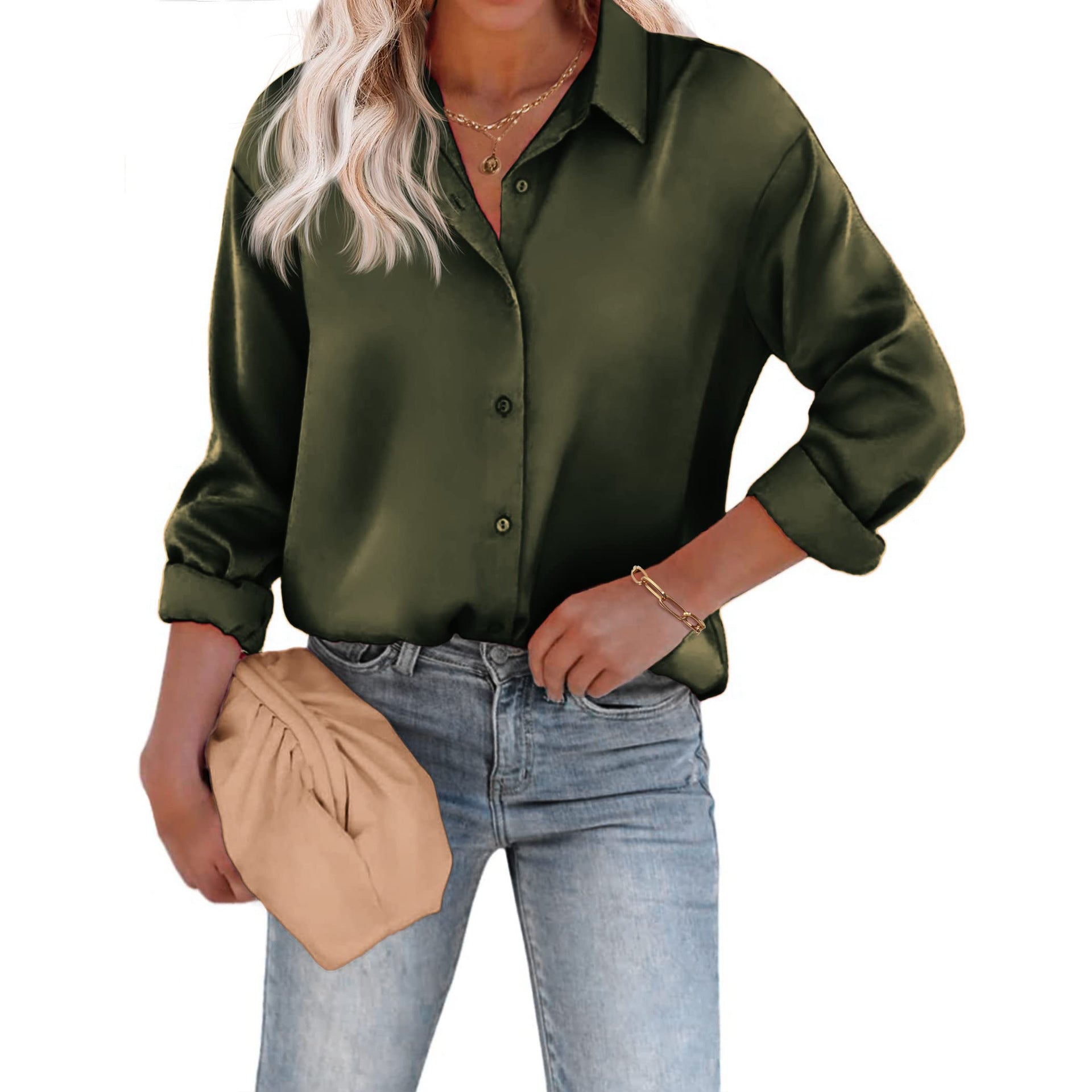 Chemise boutonnée en satin de soie