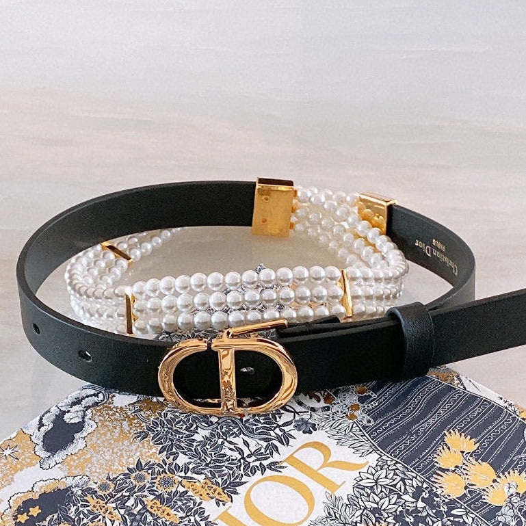 Dior 2026 Glass Bead Embellished Belt 2.0cm Smooth Calfskin