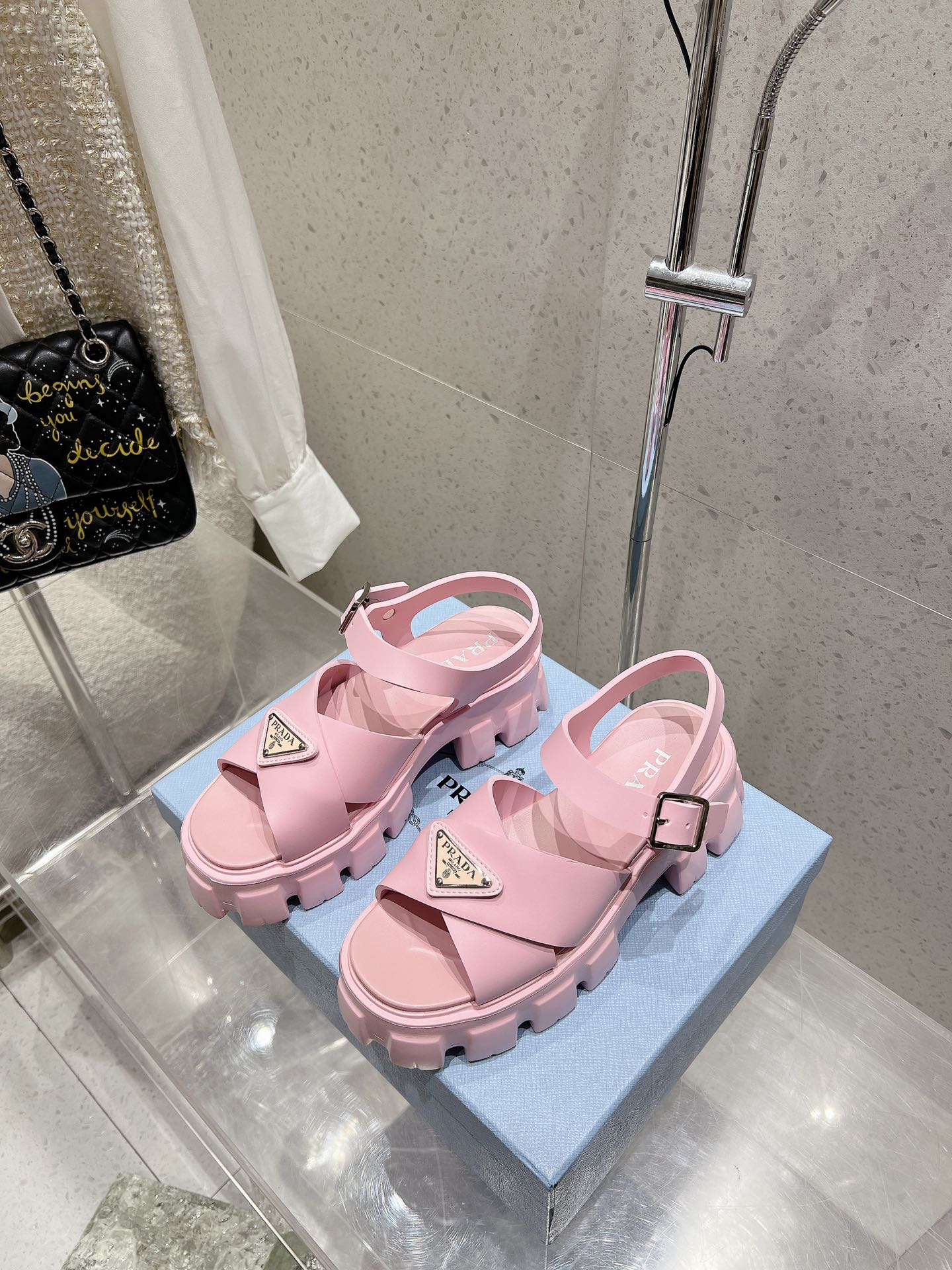 Prada 2026 Monolith Rubber Sandals 55mm Enameled Triangle Logo 762965