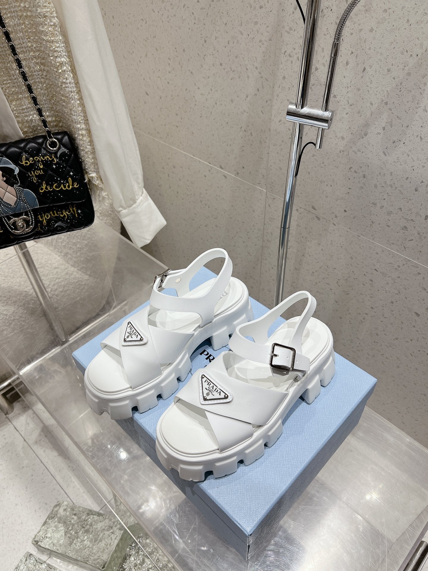 Prada 2026 Monolith Rubber Sandals 55mm Enameled Triangle Logo 762965