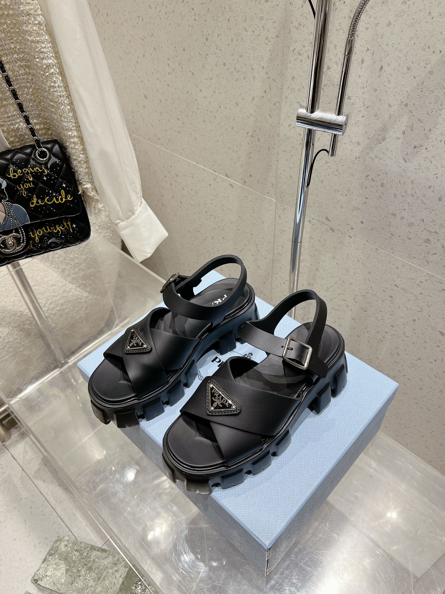 Prada 2026 Monolith Rubber Sandals 55mm Enameled Triangle Logo 762965