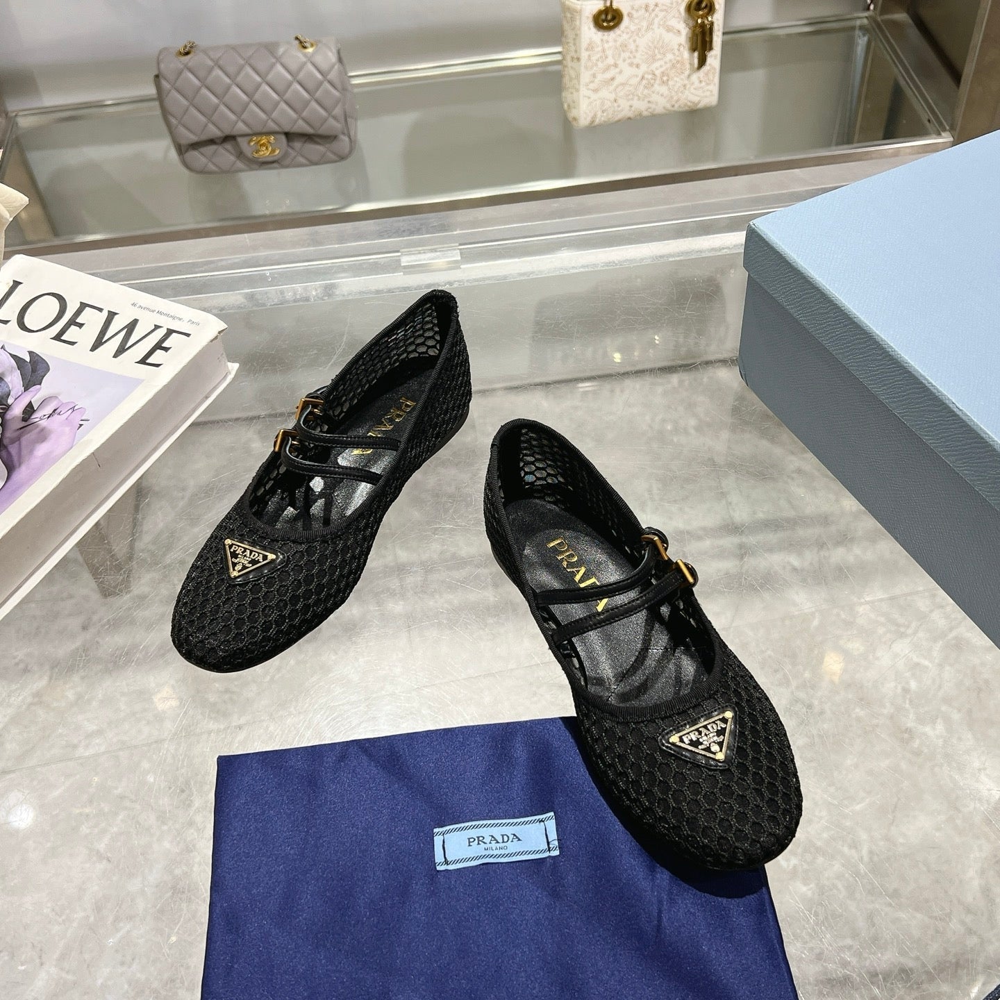 Prada 2026 Mary Jane Ballet Flat Mesh Sheepskin 715612