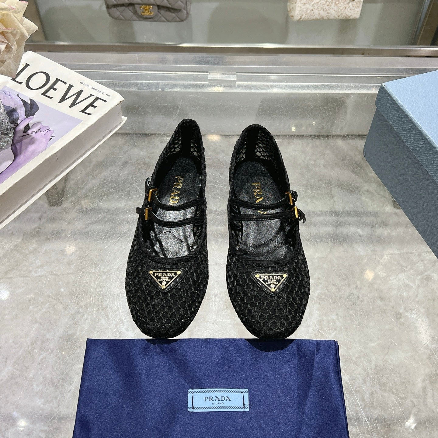 Prada 2026 Mary Jane Ballet Flat Mesh Sheepskin 715612