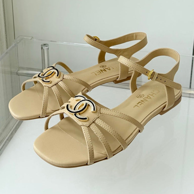 Chanel 2026 Slingback Flat Sandals Leather Sheepskin 823412