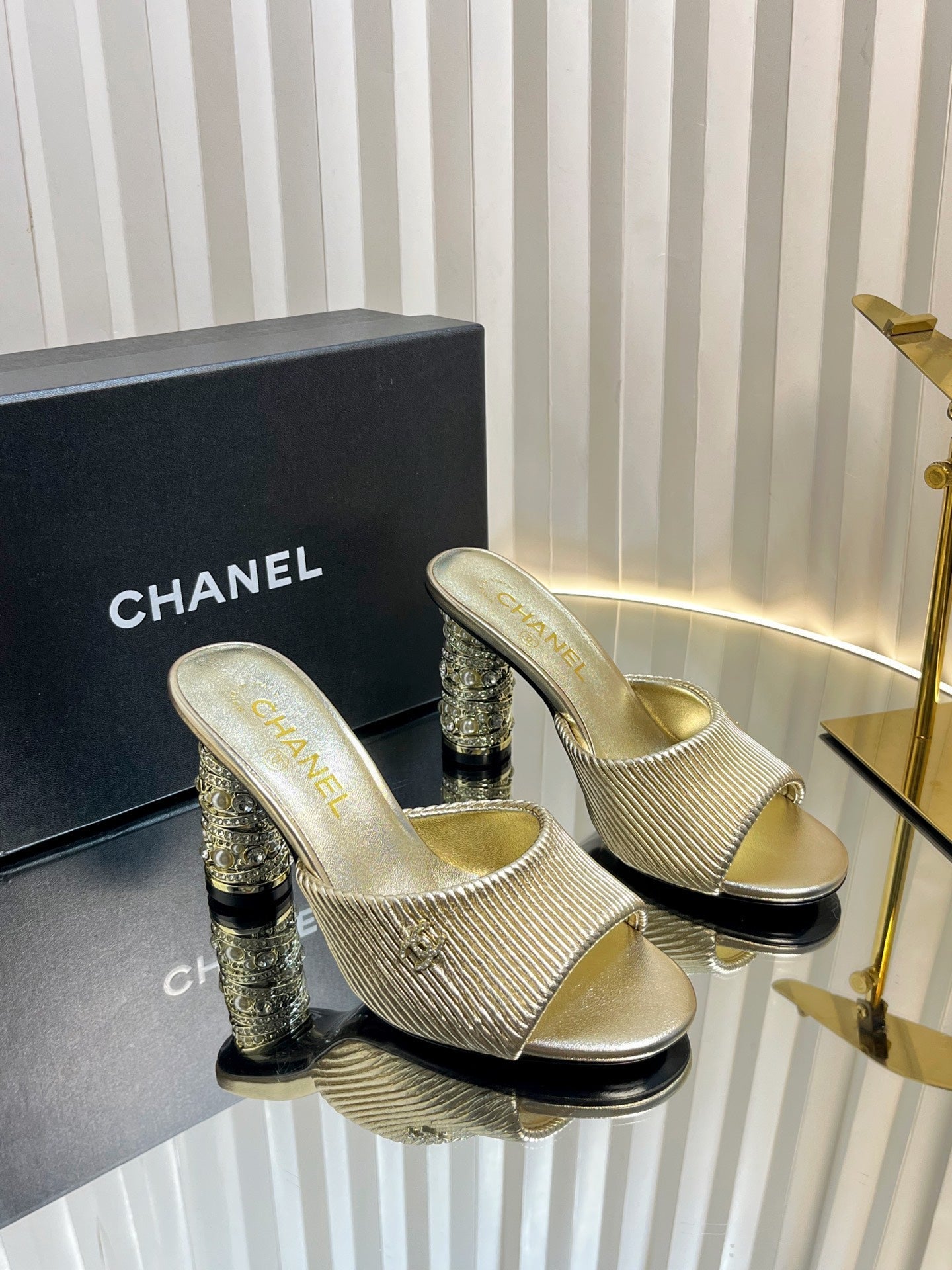 Chanel 2026 Full Diamond High-Heeled Sandals 80mm Cowhide Leather 767855