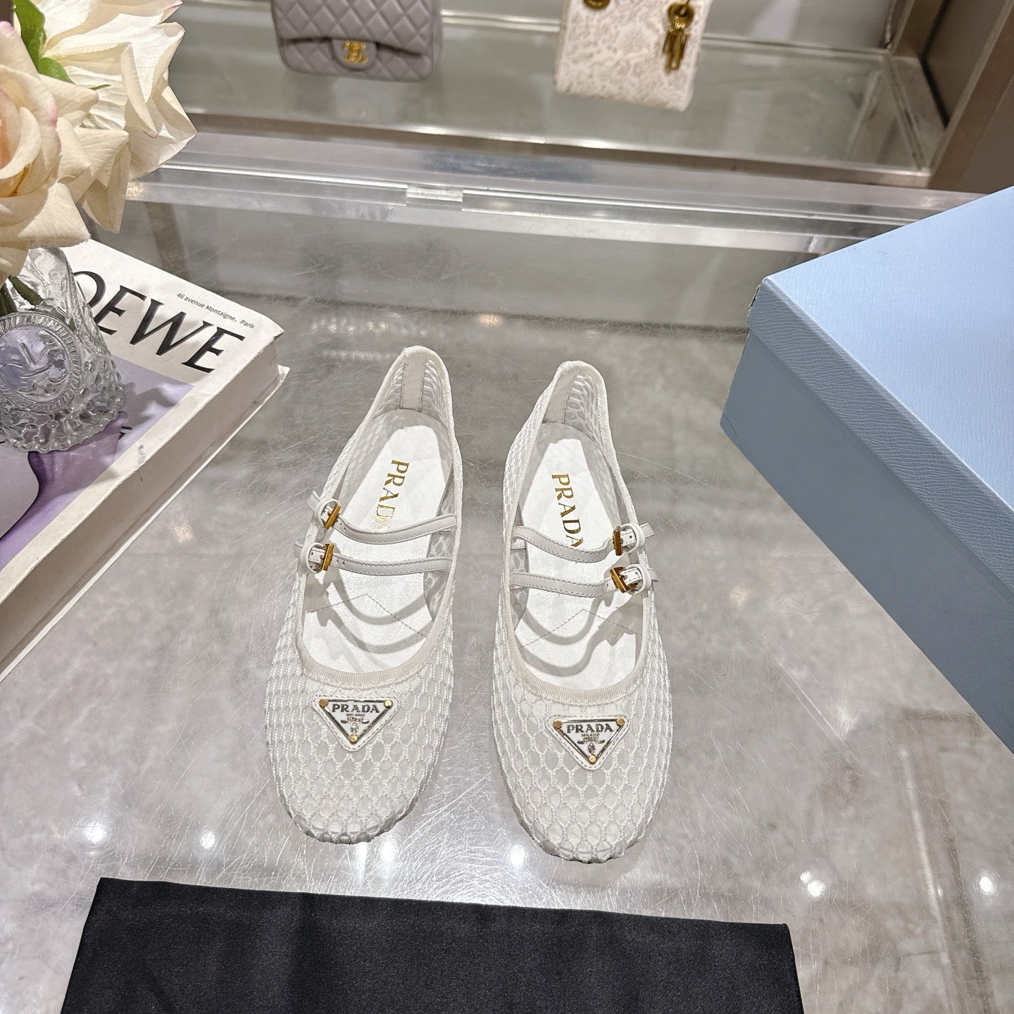 Prada 2026 Mary Jane Ballet Flat Mesh Sheepskin 715612