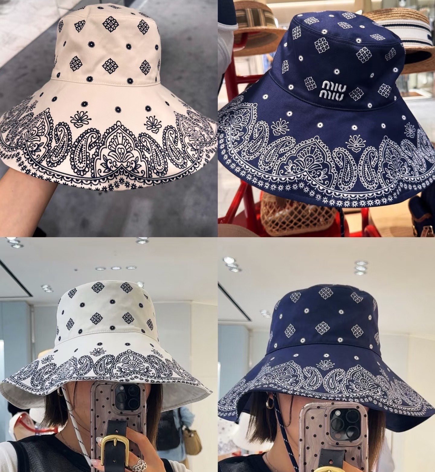 Miumiu Bandana Pattern And Embroidered Logo Wide-brimmed Hat 229395
