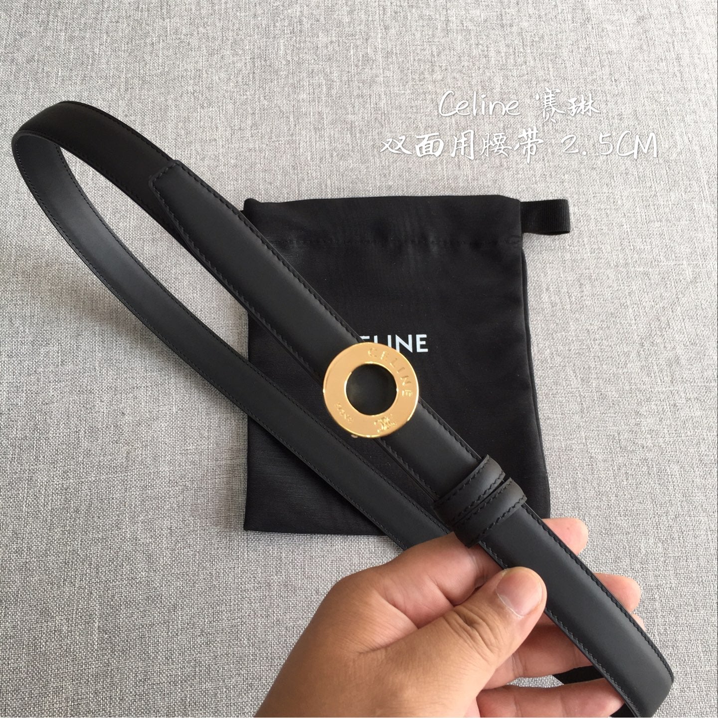 Celine 2026 Disc Buckle & Reversible Strap Belt 2.5cm Leather