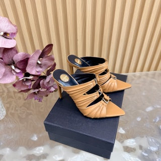 YSL 26ss High Heeled Mules 110 Cowhide
