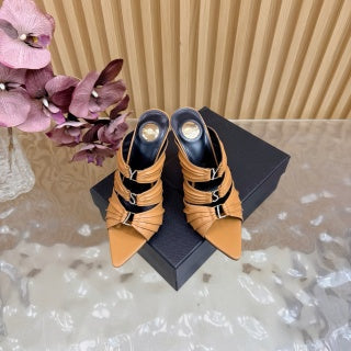 YSL 26ss High Heeled Mules 110 Cowhide
