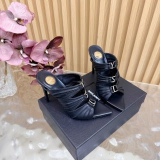 YSL 26ss High Heeled Mules 110 Cowhide