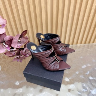 YSL 26ss High Heeled Mules 110 Cowhide