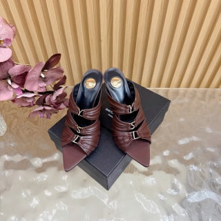 YSL 26ss High Heeled Mules 110 Cowhide