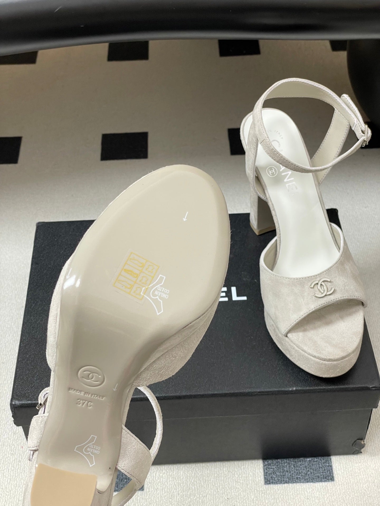 Chanel 2026 High heeled Chunky Platform Peep-toe Sandals Suede Leather