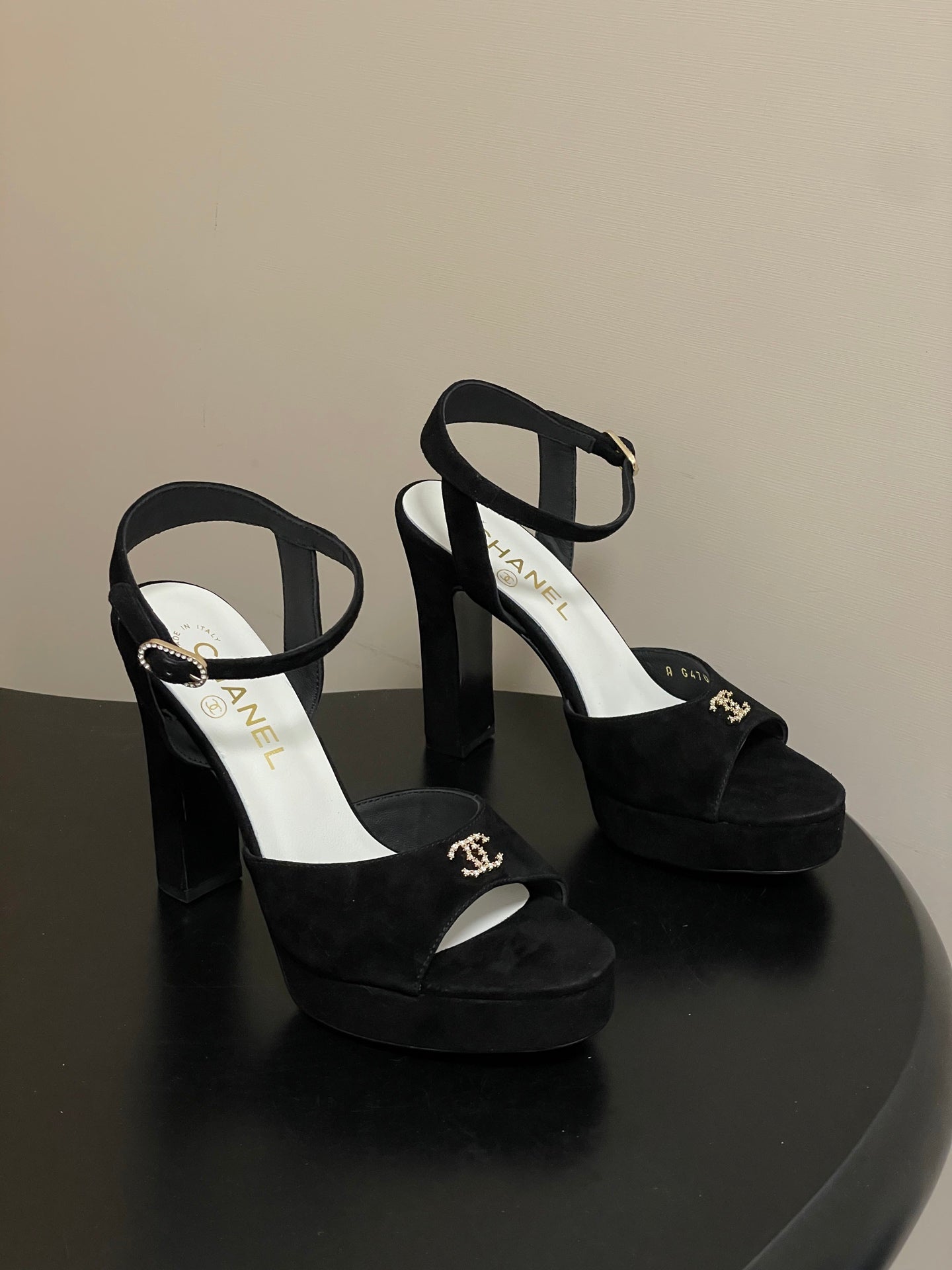 Chanel 2026 High heeled Chunky Platform Peep-toe Sandals Suede Leather