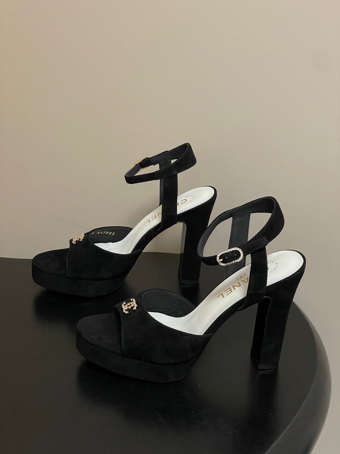Chanel 2026 High heeled Chunky Platform Peep-toe Sandals Suede Leather