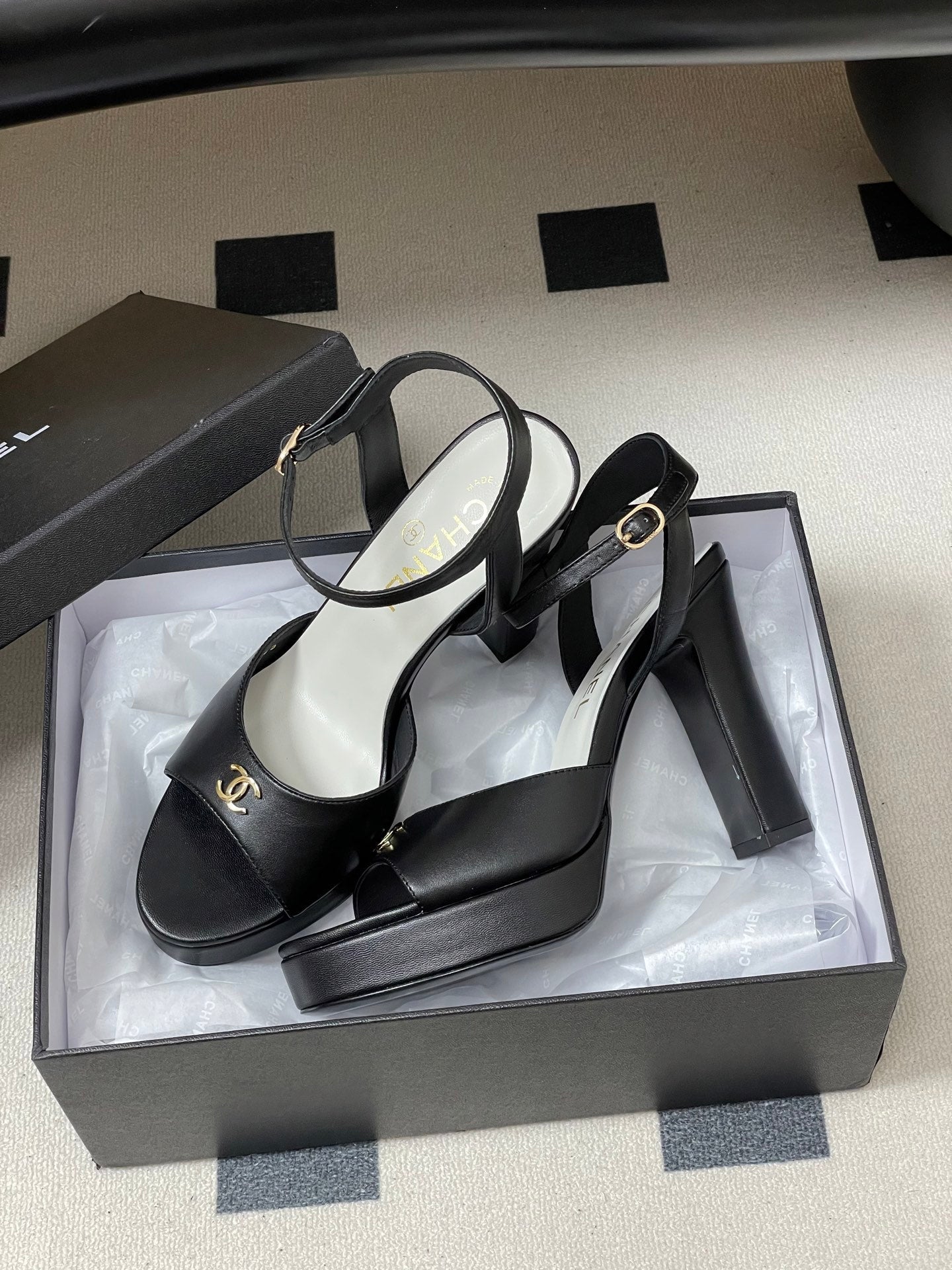 Chanel 2026 High heeled Chunky Platform Peep-toe Sandals Sheepskin 664989