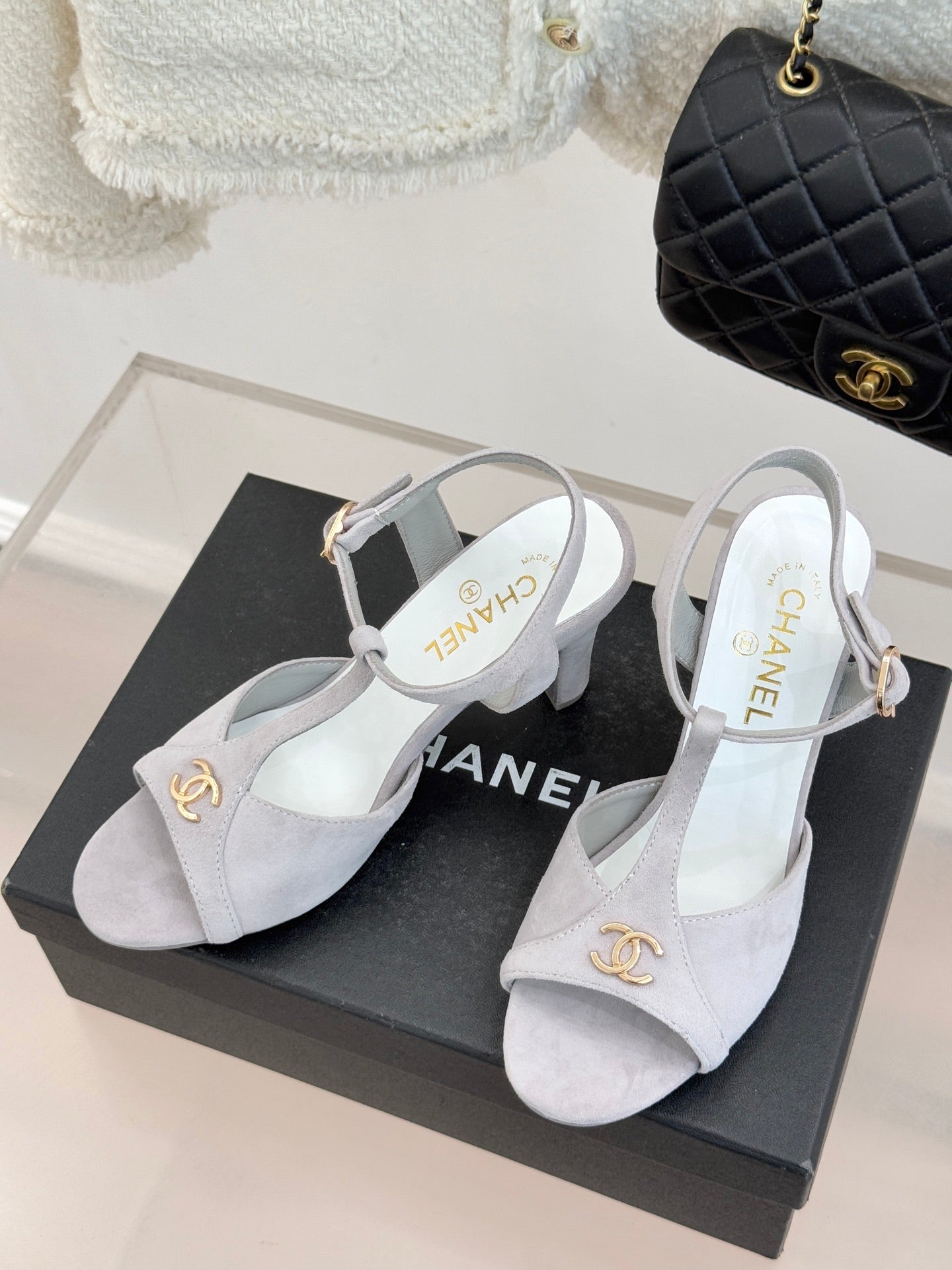 CC 2026 Peep-Toe Sandals 85 Suede Sheepskin