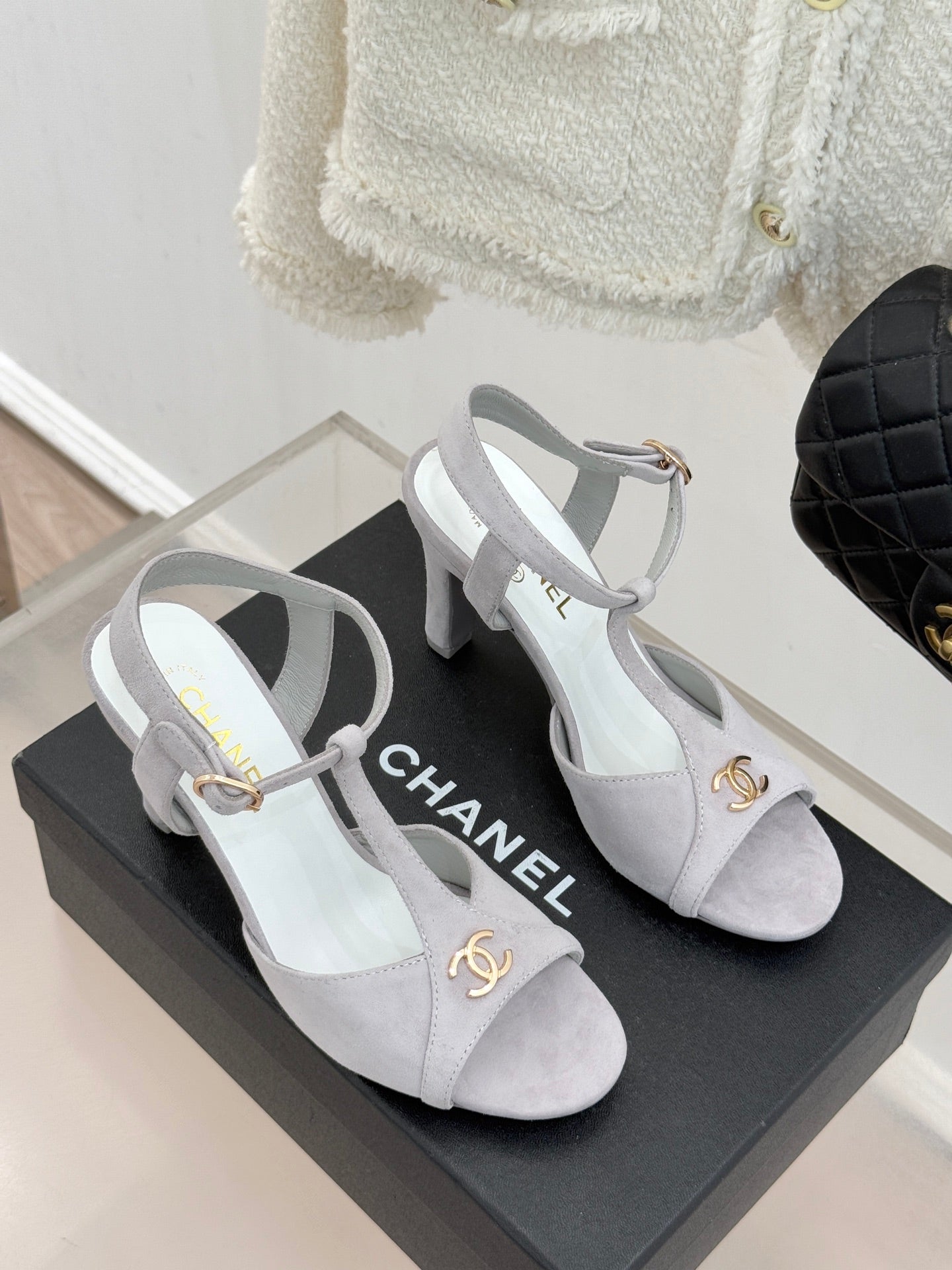 CC 2026 Peep-Toe Sandals 85 Suede Sheepskin