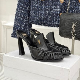 YSL 26ss High Heeled Open Back 105 Sandals Sheepskin