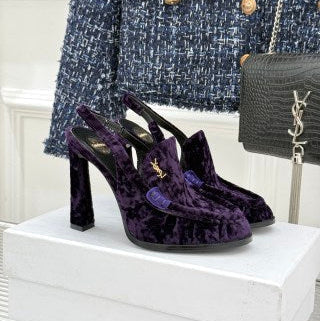 YSL 26ss High Heeled Open Back 105 Sandals Velvet