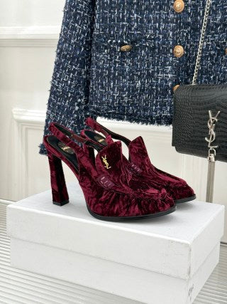 YSL 26ss High Heeled Open Back 105 Sandals Velvet