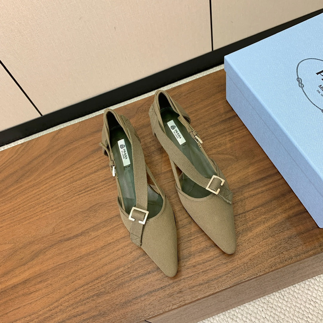 Prada 2026 Pumps 25mm Canvas Metal Buckles Logo 793081