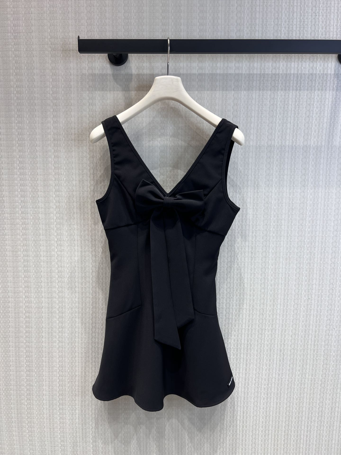 Miumiu 2026 V-neck Bow Vest Dress Black and White Polyester 356964