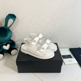 Chanel 2026 Velcro Sandals CC Logo Details Cowhide Leather 779367