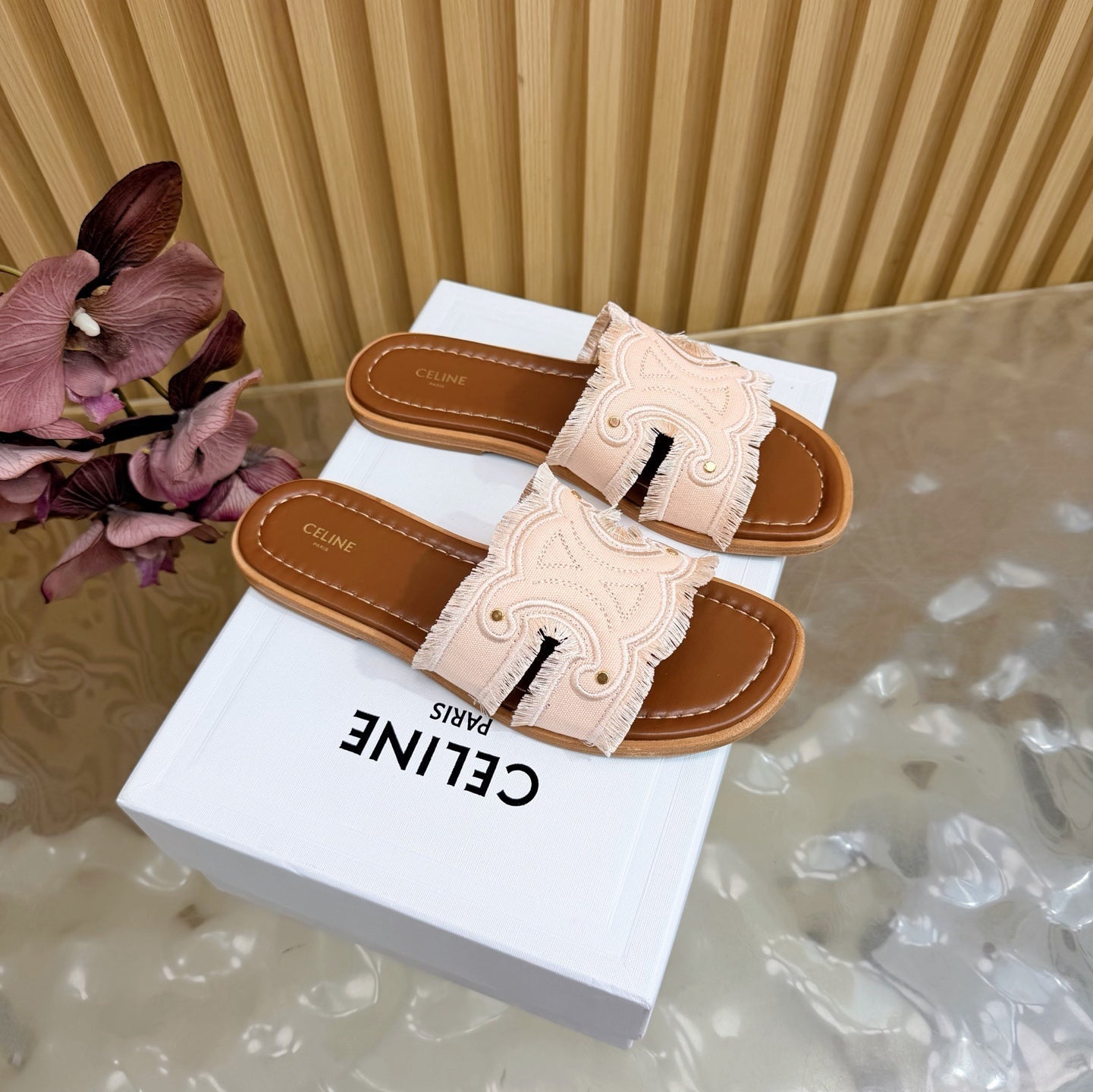 Celine 26 Marina Mules Canvas Leather 749449