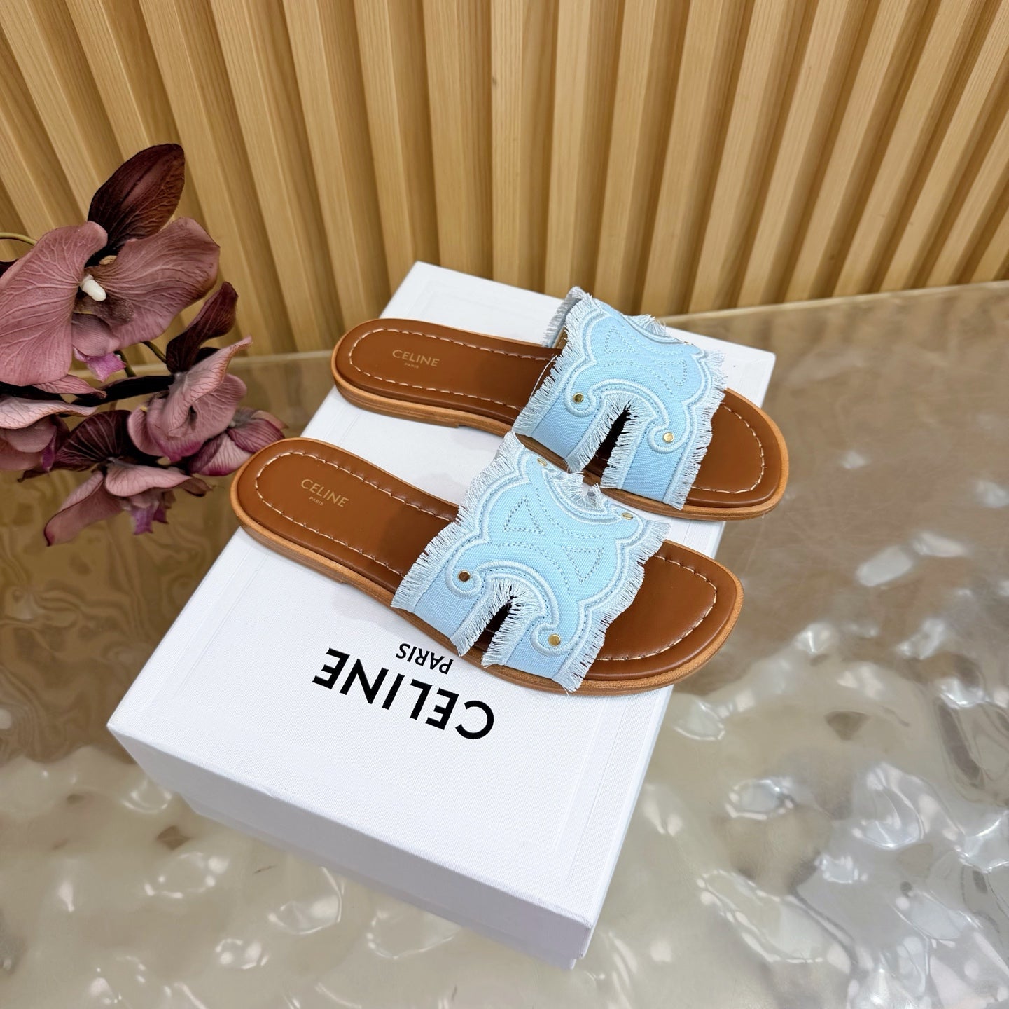 Celine 26 Marina Mules Canvas Leather 749449