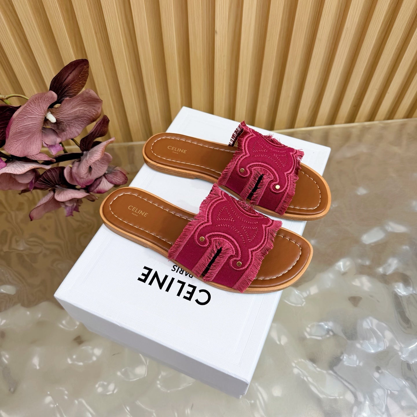 Celine 26 Marina Mules Canvas Leather 749449